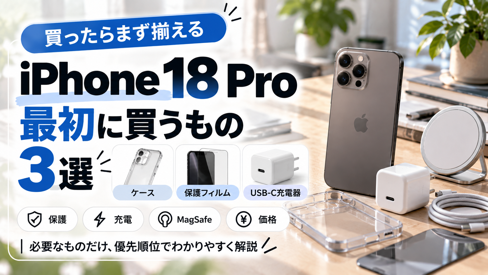 iPhone 18 Proで最初に買うケース・保護フィルム・USB-C充電器のサムネイル
